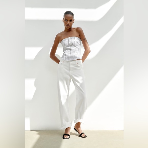 🆕 ZARA METALLIC STRAPLESS TOP | CREAM - Picture 2 of 2